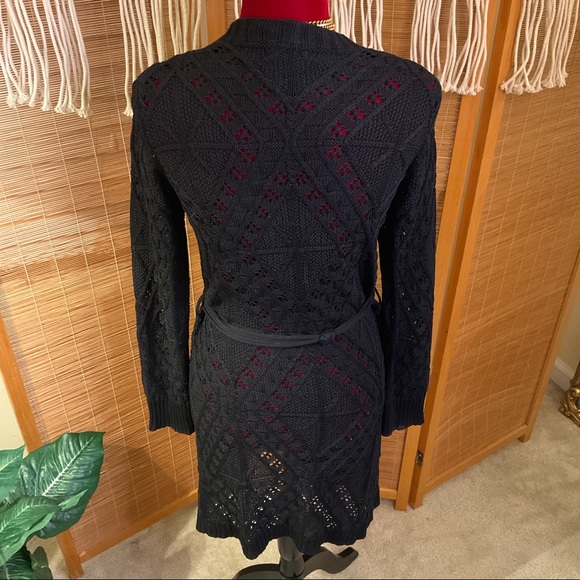 Vintage BENETTON Crochet Cardigan Belted - Picture 5 of 12